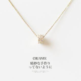 Rhinestone Pendant Necklace 03 - Gold - One Size