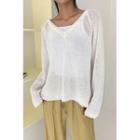 Raglan V-neck Sheer Knit Top