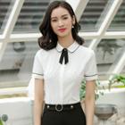 Short-sleeve Contrast Trim Dress Shirt / Mini Pencil Skirt / Dress Pants