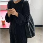 Long-sleeve Cable Knit Dress Black - One Size