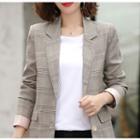 Plain Long-sleeve T-shirt / Plaid Single-breasted Blazer / Set