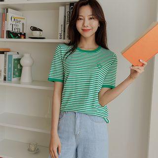 Smiley-embroidered Stripe Knit Top