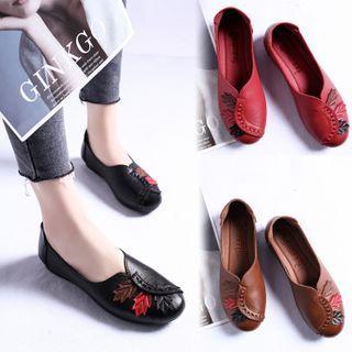 Faux Leather Embroidered Flats