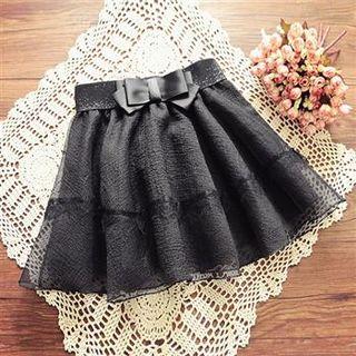 Bow-accent Paneled A-line Skirt Black - One Size