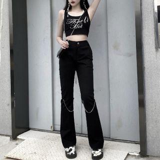 High-waist Chain Boot-cut Pants