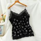 Lace Trim Butterfly Print Camisole Top