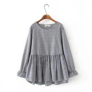 Ruffle Hem Check Blouse