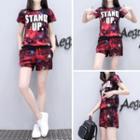 Set: Lettering Print T-shirt + Sweatshorts