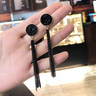 Embellished Fringed Earring Black - One Size