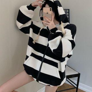 Striped Zipped Hoodie Stripes - Black & White - One Size