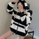 Striped Zipped Hoodie Stripes - Black & White - One Size