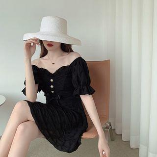 Short-sleeve Plain Bow Swimdress