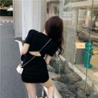 Plain Open Back Mini Dress Black - One Size