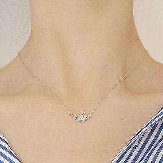 925 Sterling Silver Rhinestone Whale Pendant Necklace Whale - One Size