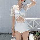 Short-sleeve Lace Cut-out Swimsuit