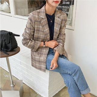 Glen-plaid Single-breasted Blazer Beige - One Size