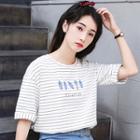 Short-sleeve Fish Print Striped T-shirt