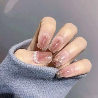 Faux Pearl / Glitter Faux Nail Tips 349 - Pink - One Size