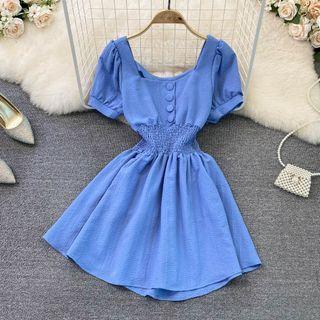 Puff Sleeve Smocked A-line Dress