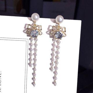 Faux Pearl Alloy Bow Fringed Earring Silver Needle - Gold - One Size