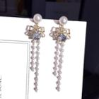 Faux Pearl Alloy Bow Fringed Earring Silver Needle - Gold - One Size