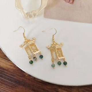 Retro Alloy Dangle Earring 1 Pair - Hook Earring - Gold & Green - One Size