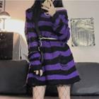 Off-shoulder Striped Distressed Sweater Sweater - Purple - One Size