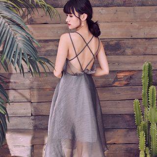 Strappy Open-back Midi A-line Dress