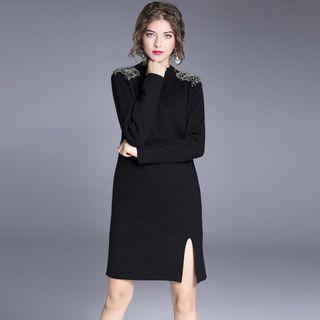 Embellished Slit Front Knit Dress