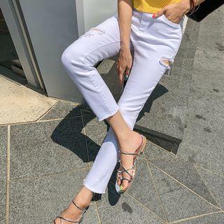 Ripped Slim Straight-cut Pants