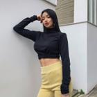 Turtle-neck Draped Cropped Top
