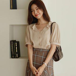 Puff-sleeve Ruffle-collar Blouse
