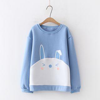 Rabbit Print Pullover Fleece Lining - Light Blue - One Size