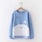 Rabbit Print Pullover Fleece Lining - Light Blue - One Size