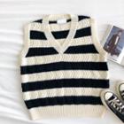 Color-block Striped Knit Vest Black - One Size