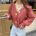 Multicolor Buttoned V-neck Knit Cardigan