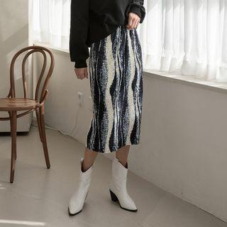 Printed Long Crystal-pleat Skirt