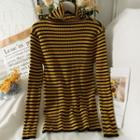 Striped Turtleneck Skinny Knit Top In 5 Colors