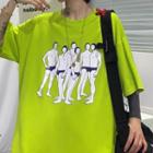 Printed Elbow-sleeve T-shirt Neon Green - One Size