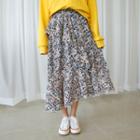 Floral Print Ruffled Maxi Chiffon Skirt
