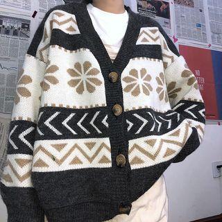 Patterned Cardigan Gray & White - One Size