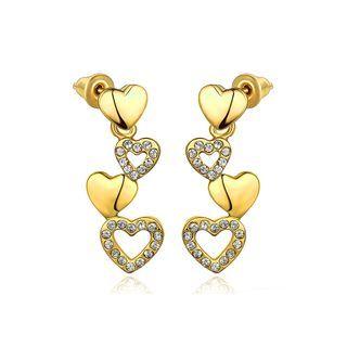 Romantic Plated Gold Heart-shaped Earrings With Austrian Element Crystal Golden - One Size