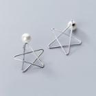 925 Sterling Silver Faux Pearl Wirework Star Earring Silver - One Size
