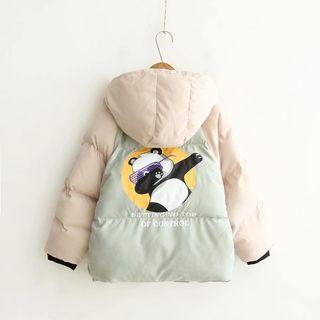 Panda Print Raglan Hooded Padded Jacket