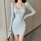 Halter-neck Long-sleeve Sheath Dress