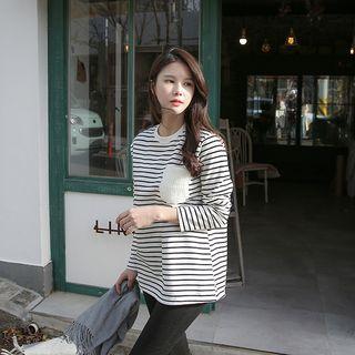Knit-pocket Detail Striped T-shirt