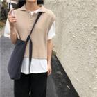 Collared Knit Vest Almond - One Size