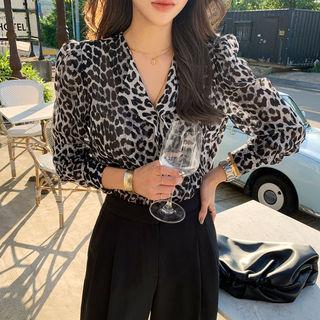 Leopard Chiffon Blouse Black - One Size