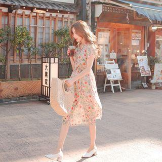 Capelet Tie-neck Floral Dress