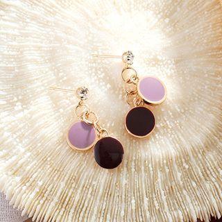 Button Drop Earring 1 Pair - Bl1851 - Disc - Light Purple & Wine Red - One Size